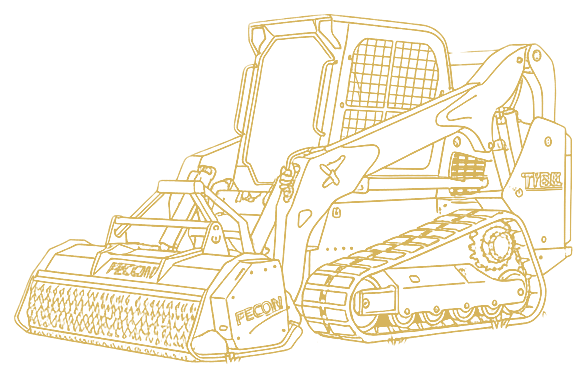 Technical drawing of a tracked skid steer fitted with a forestry mulching head